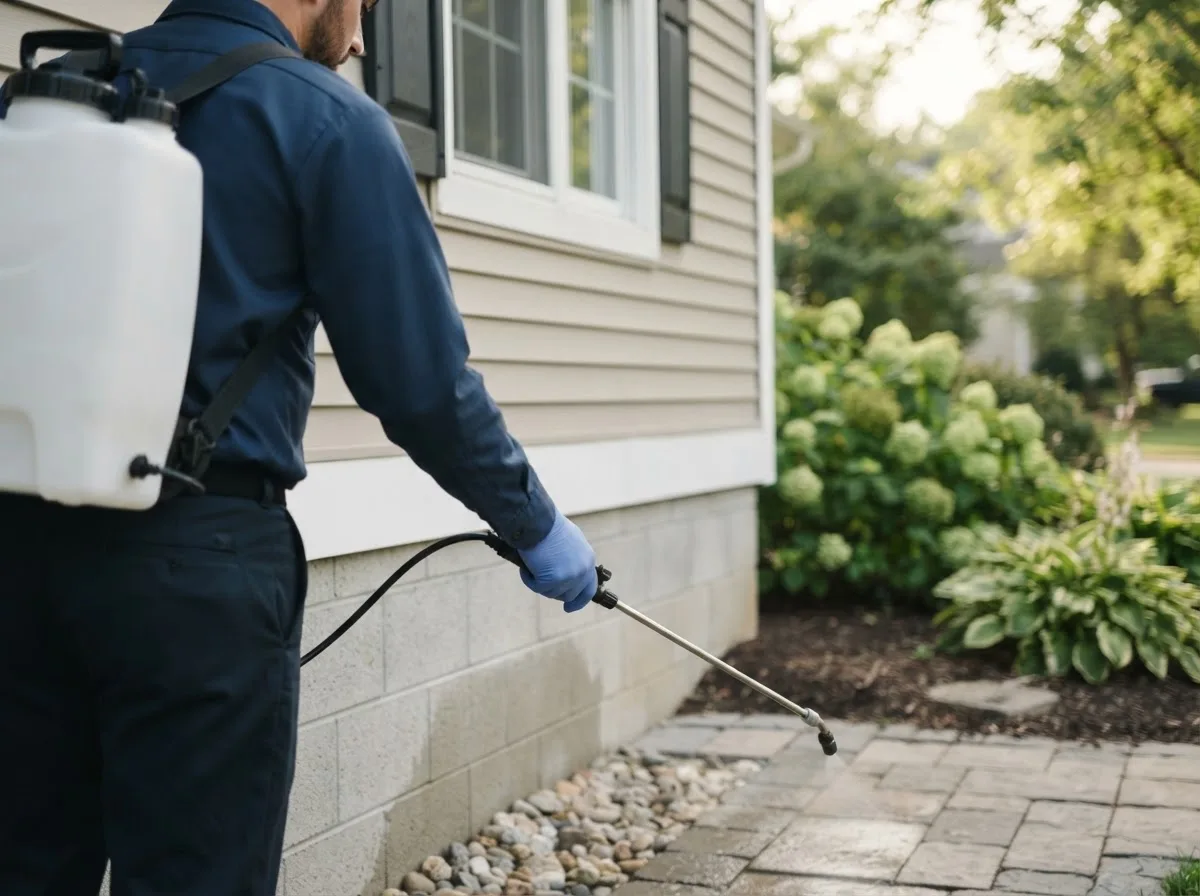 Pest control technician inspecting a home in Morrison, IL